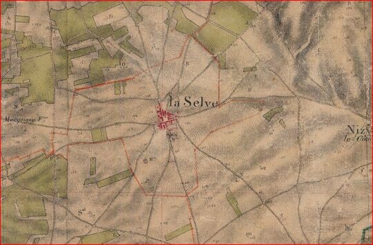 Carte de l'Etat-Major en 1820 délimitant la commune