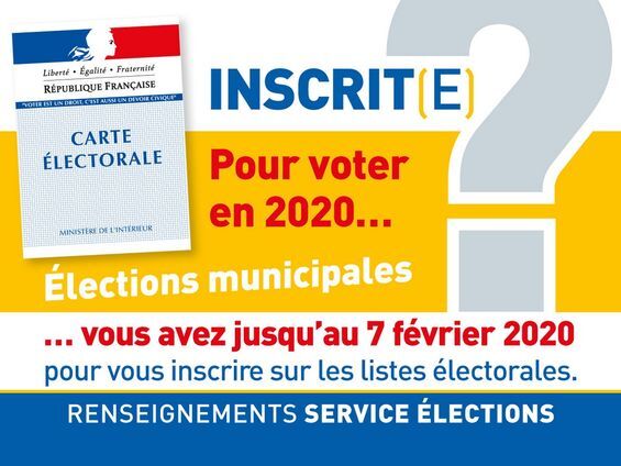 Affiche inscription sur les listes électorales jusqu'au 07/02/2020