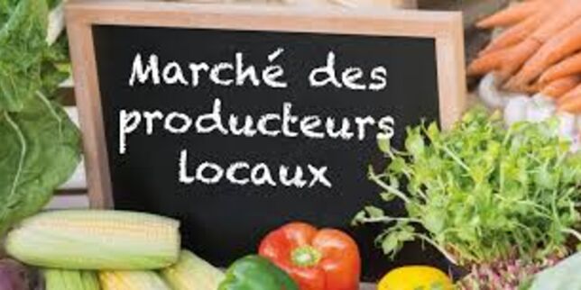 Ardoise marché des producteurs locaux entourés de légumes