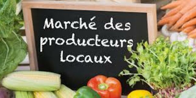 Ardoise marché des producteurs locaux entourés de légumes
