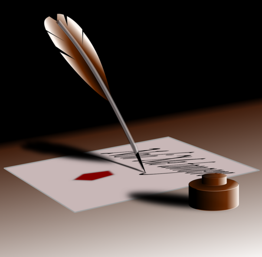 Plume avec encrier pour signer un document